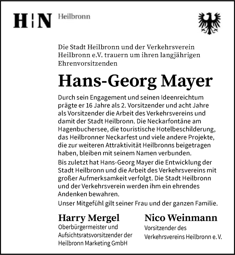  Traueranzeige für Hans-Georg Mayer vom 17.04.2021 aus GESAMT