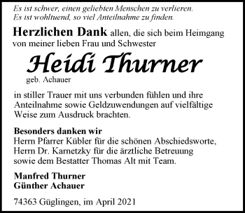 Traueranzeige von Heidi Thurner von GESAMT