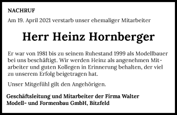 Traueranzeige von Heinz Hornberger von GESAMT