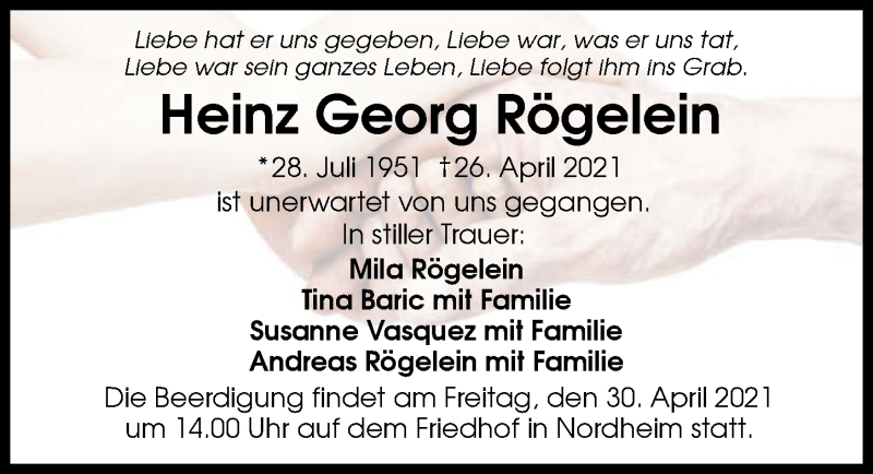  Traueranzeige für Heinz Georg Rögelein vom 28.04.2021 aus GESAMT