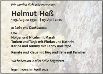 Traueranzeige von Helmut Heß von GESAMT