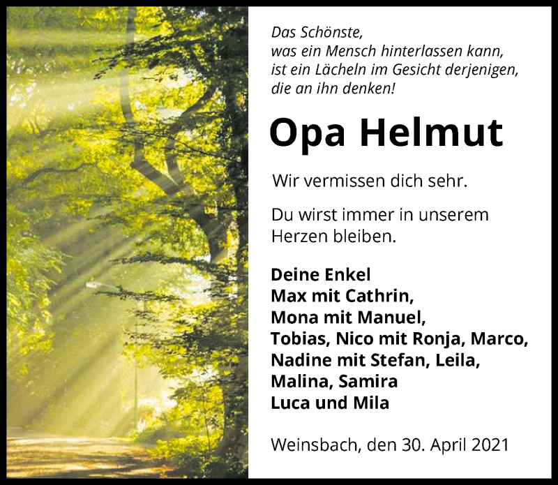  Traueranzeige für Helmut Schmidt vom 30.04.2021 aus GESAMT