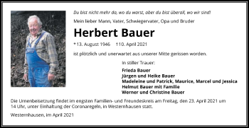 Traueranzeige von Herbert Bauer von GESAMT