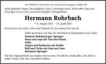 Traueranzeige von Hermann Rohrbach von GESAMT