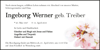 Traueranzeige von Ingeborg Werner von GESAMT