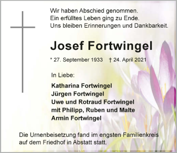 Traueranzeige von Josef Fortwingel von GESAMT