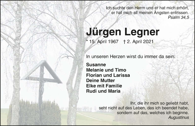  Traueranzeige für Jürgen Legner vom 10.04.2021 aus GESAMT