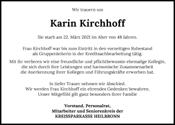 Traueranzeige von Karin Kirchhoff von GESAMT