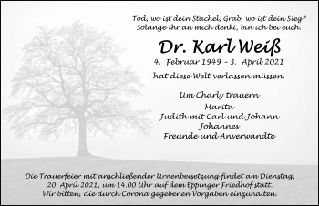 Traueranzeige von Karl Weiß von GESAMT