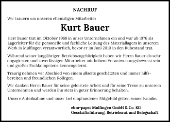 Traueranzeige von Kurt Bauer von GESAMT
