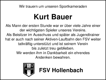 Traueranzeige von Kurt Bauer von GESAMT