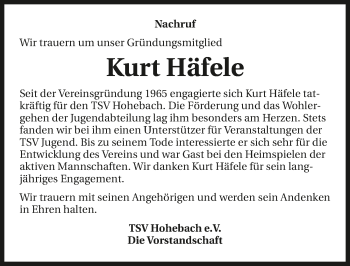 Traueranzeige von Kurt Häfele von GESAMT