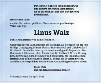 Traueranzeige von Linus Walz von GESAMT