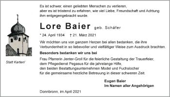 Traueranzeige von Lore Baier von GESAMT