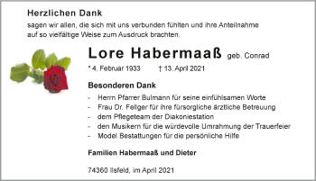 Traueranzeige von Lore Habermaaß von GESAMT