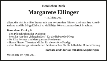 Traueranzeige von Margarete Ellinger von GESAMT