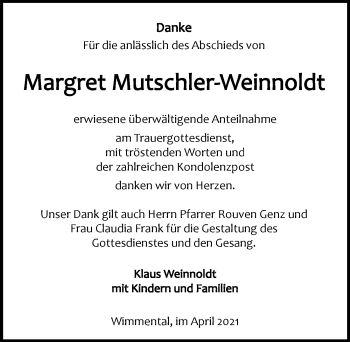 Traueranzeige von Margarete Mutschler-Weinnoldt von GESAMT