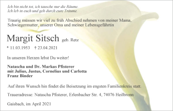Traueranzeige von Margit Sitsch von GESAMT