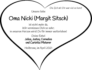 Traueranzeige von Margit Sitsch von GESAMT