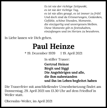 Traueranzeige von Paul Heinze von GESAMT