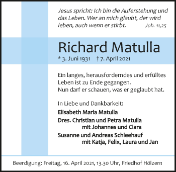 Traueranzeige von Richard Matulla von GESAMT
