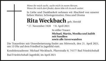 Traueranzeige von Rita Weckbach von GESAMT