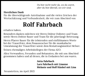 Traueranzeige von Rolf Fahrbach von GESAMT