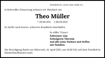 Traueranzeige von Theo Müller von GESAMT