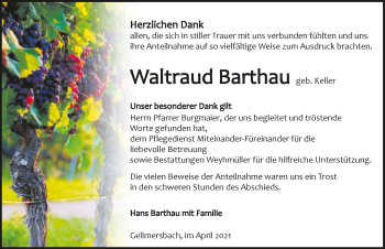 Traueranzeige von Waltraud Barthau von GESAMT