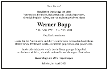 Traueranzeige von Werner Bopp von GESAMT