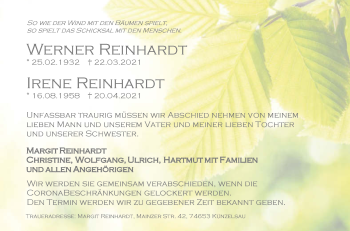 Traueranzeige von Werner Reinhardt von GESAMT