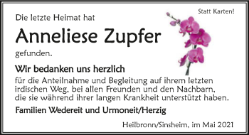 Traueranzeige von Anneliese Zupfer von GESAMT