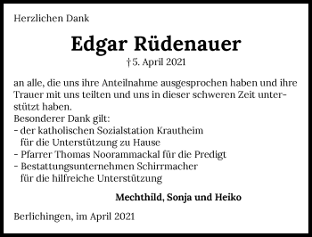 Traueranzeige von Edgar Rüdenauer von GESAMT