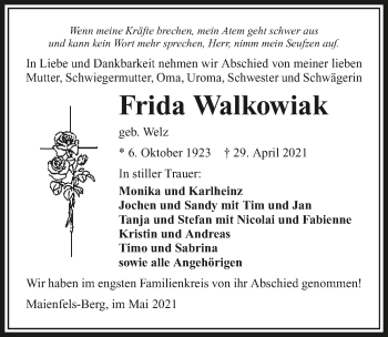Traueranzeige von Frida Walkowiak von GESAMT