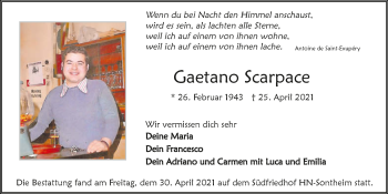 Traueranzeige von Gaetano Scarpace von GESAMT