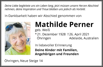 Traueranzeige von Mathilde Perner von GESAMT