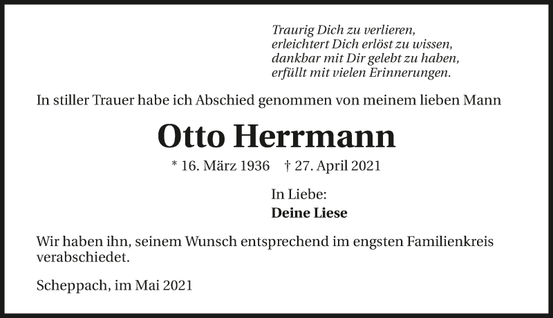  Traueranzeige für Otto Herrmann vom 05.05.2021 aus GESAMT