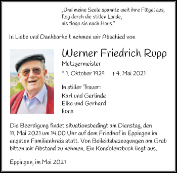 Traueranzeige von Werner Friedrich Rupp von GESAMT