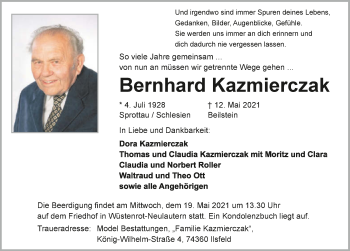 Traueranzeige von Bernhard Kazmierczak von GESAMT