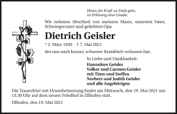 Traueranzeige von Dietrich Geisler von GESAMT