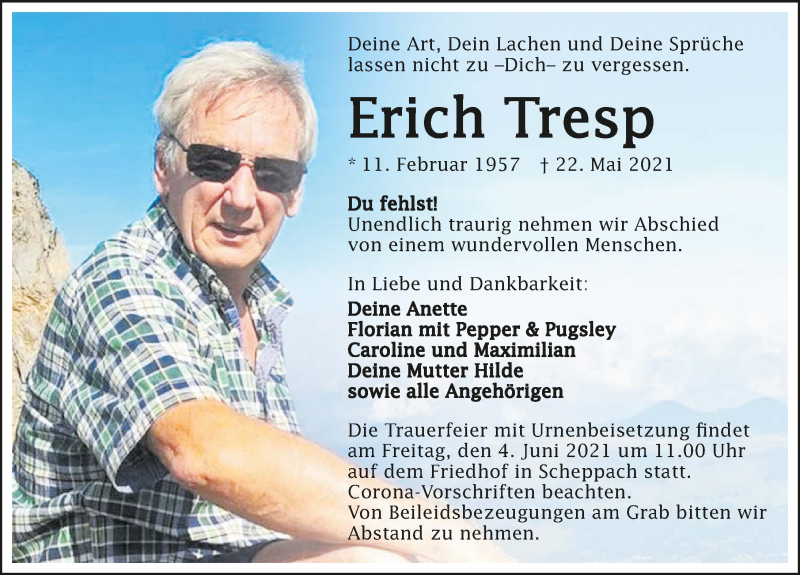  Traueranzeige für Erich Tresp vom 01.06.2021 aus GESAMT