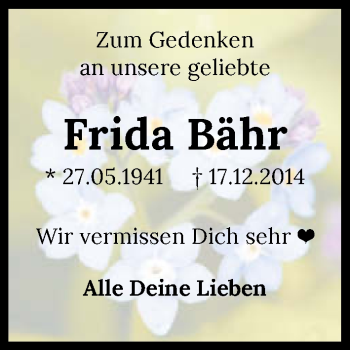 Traueranzeige von Frida Bähr von GESAMT