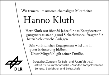 Traueranzeige von Hanno Kluth von GESAMT