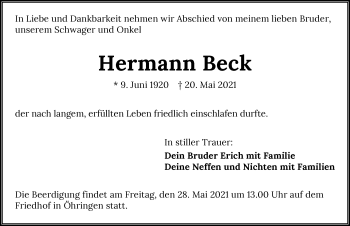 Traueranzeige von Hermann Beck von GESAMT