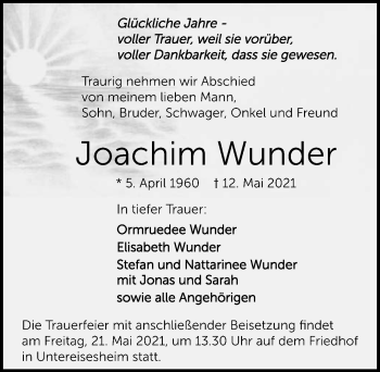 Traueranzeige von Joachim Wunder von GESAMT