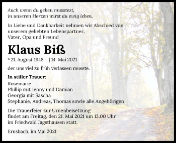 Traueranzeige von Klaus Biß von GESAMT
