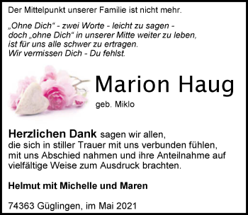 Traueranzeige von Marion Haug von GESAMT