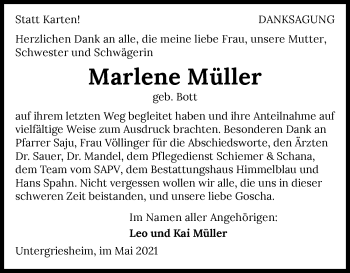 Traueranzeige von Marlene Müller von GESAMT