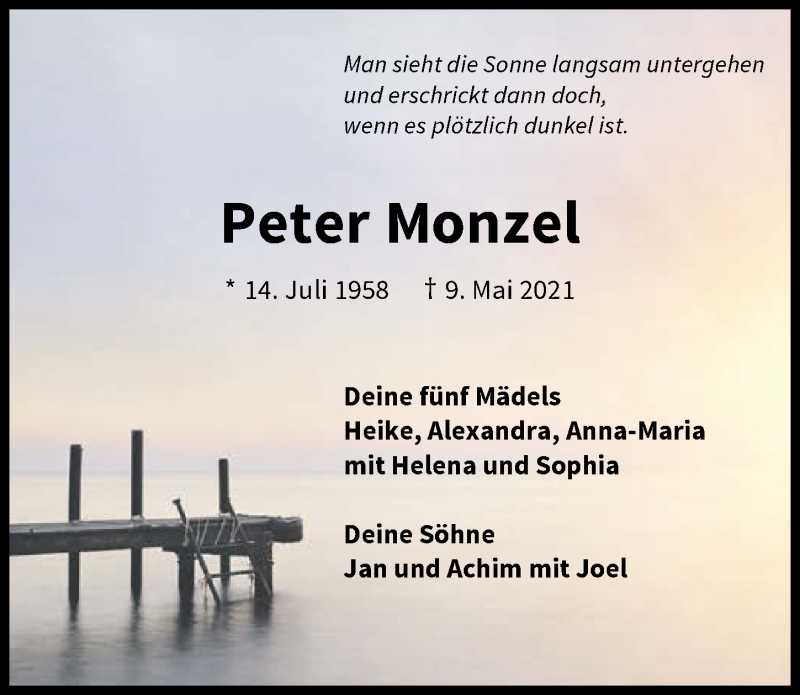 Traueranzeige für Peter Monzel vom 12.05.2021 aus GESAMT