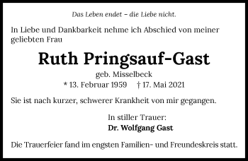Traueranzeige von Ruth Pringsauf-Gast von GESAMT